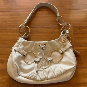 Yves Saint Laurent  Saharienne Cream Shoulder Bag with Gold Rings